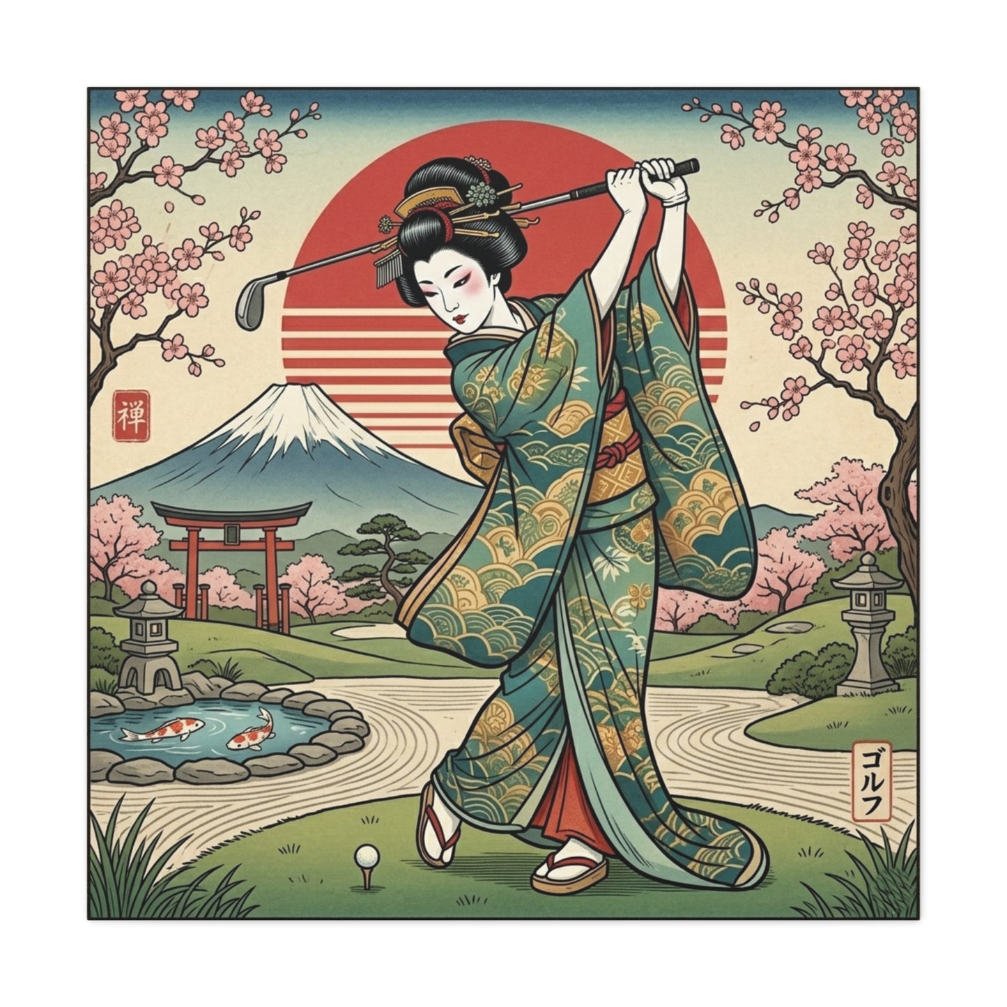 Geisha Golf Ukiyo-e Matte Canvas