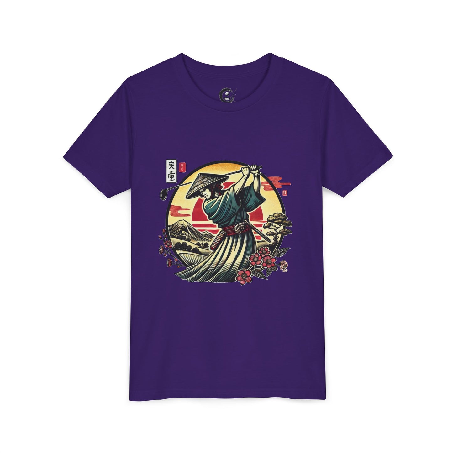 Zen Spot Golf Custom Samurai Golfer Sunset Graphic Youth T-Shirt