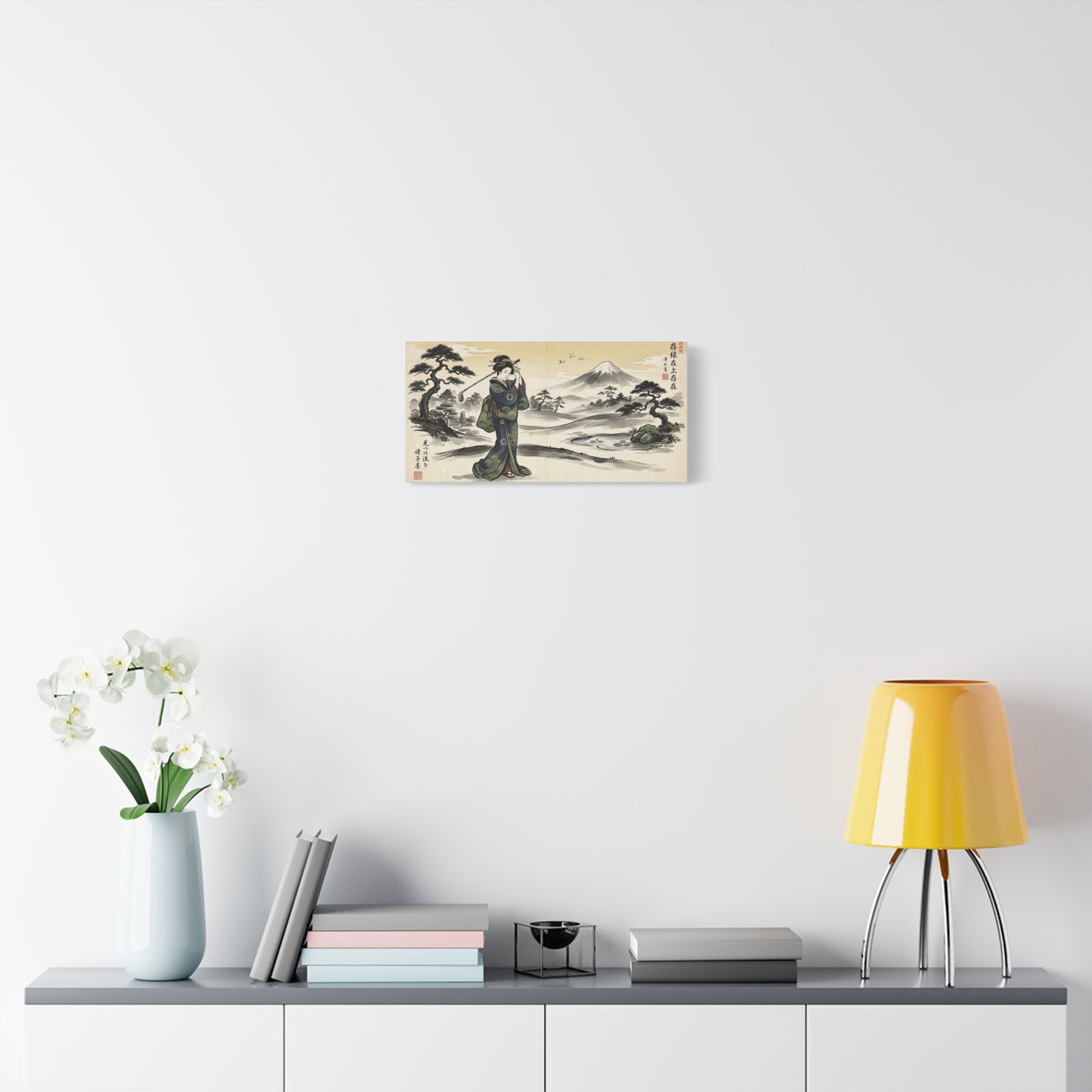 Vintage Japanese Geisha Landscape Canvas Wall Art — Matte Stretched Print
