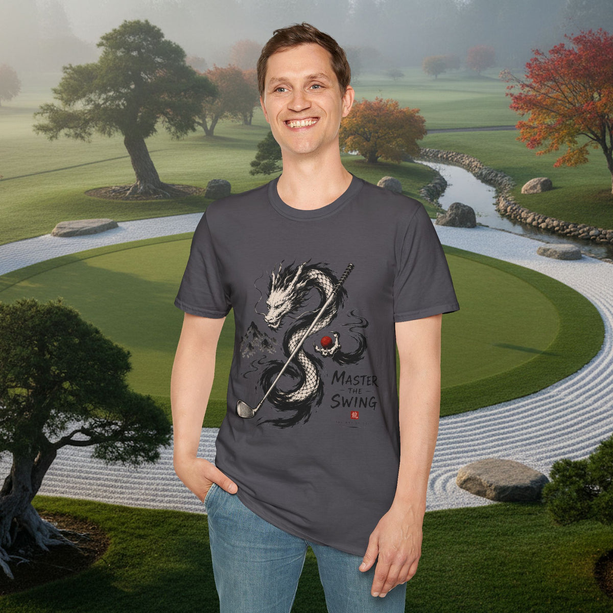 Dragon Golf T-Shirt — "Master the Swing" Asian Ink-Style Golf Shirt