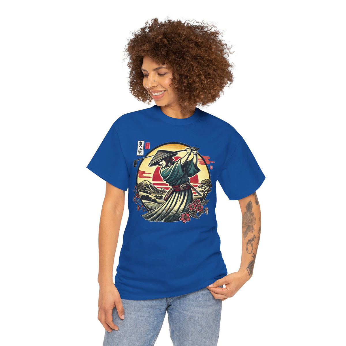 Japanese Samurai Golfer Sunset Graphic T‑Shirt