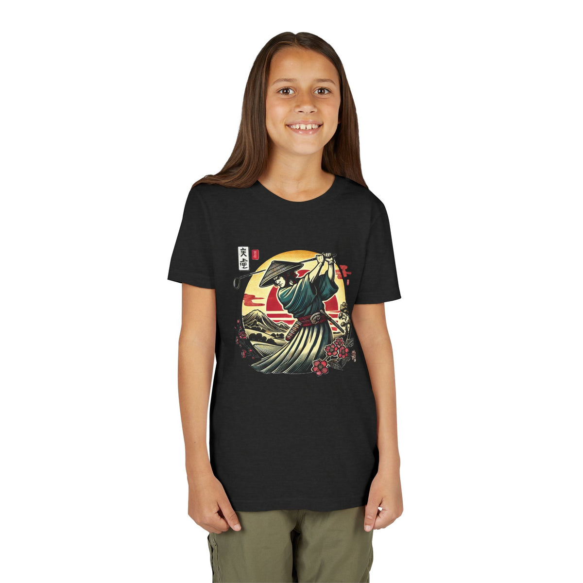 Samurai Golfer Sunset Graphic Youth T-Shirt