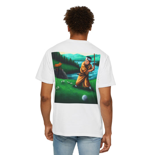 Enso Circle Chest Design Monk Golfer Oil Painting Art Back Graphic T-Shirt