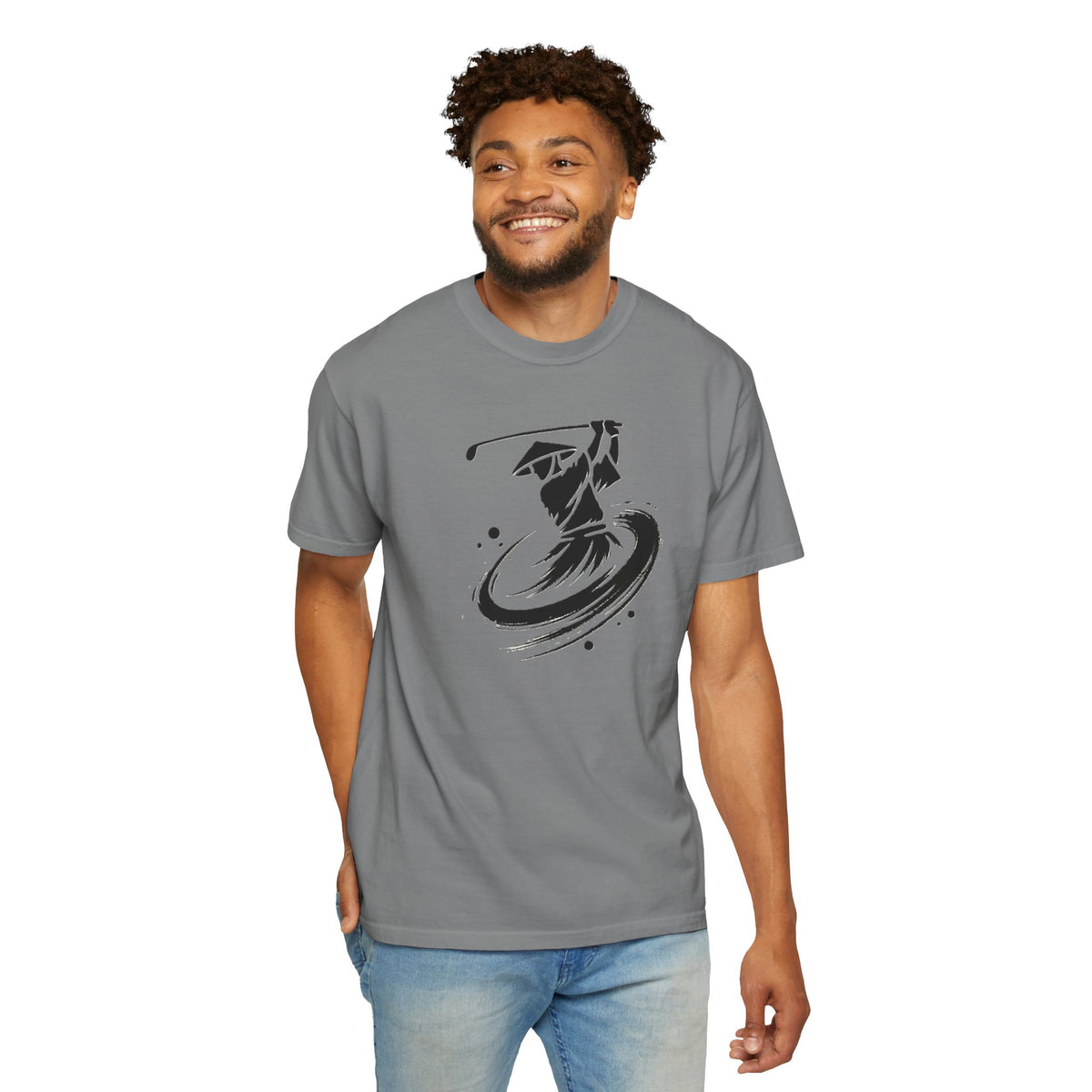 Brushstroke Zen Golfer Swing Graphic T‑Shirt