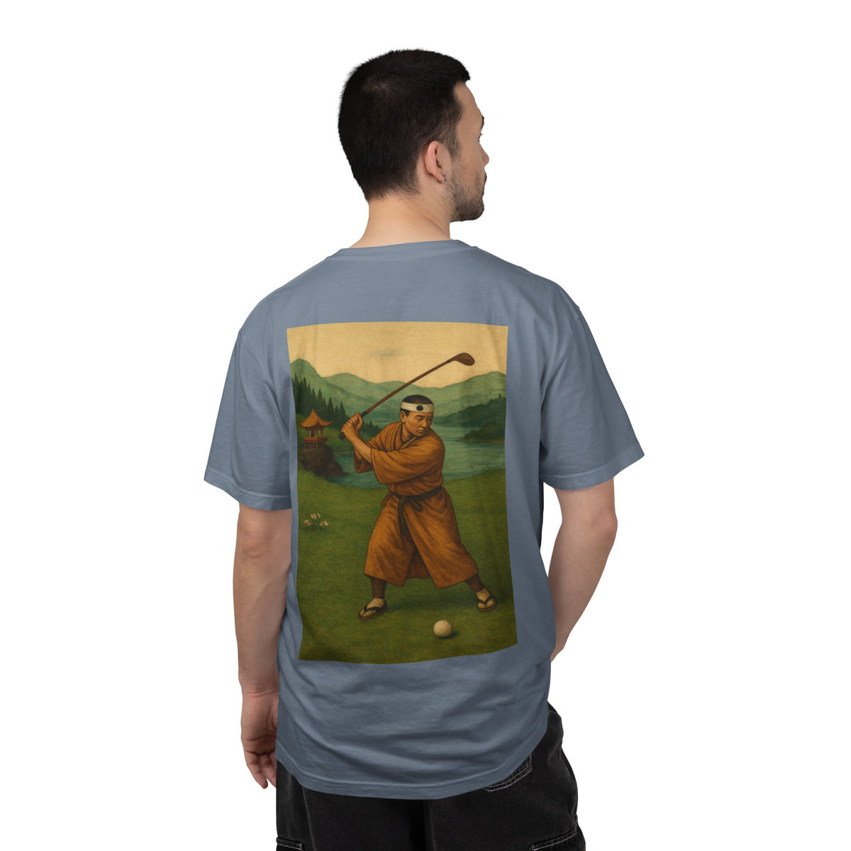 Enso Circle Golf  Stroke Chest Vintage Monk Golfer Back Graphic T-Shirt
