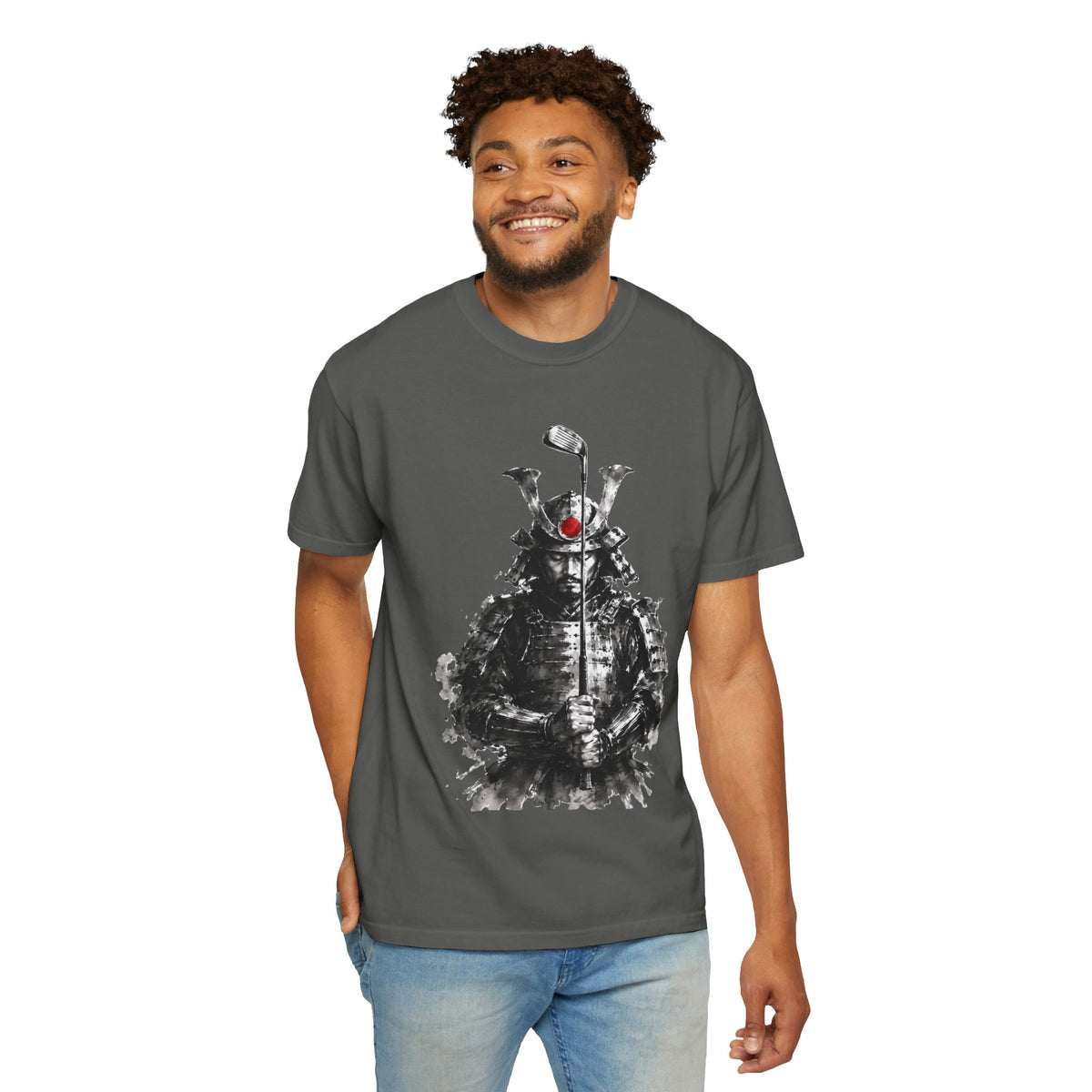 Samurai Golf T-Shirt — Ink Brush Warrior "The Focused Ronin" Design