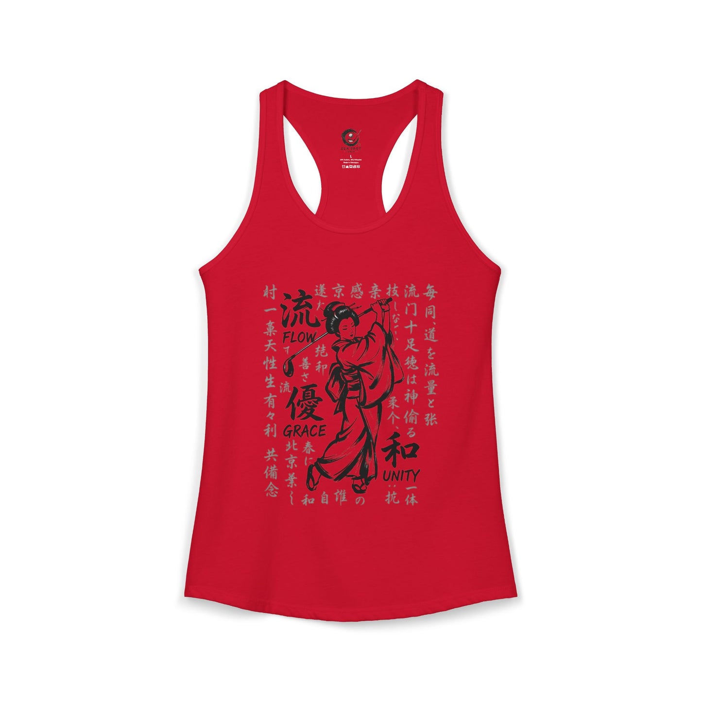 Zen Spot Golf Custom Geisha Golfer Kanji "Flow, Grace, and Unity" Women's Racerback Tank