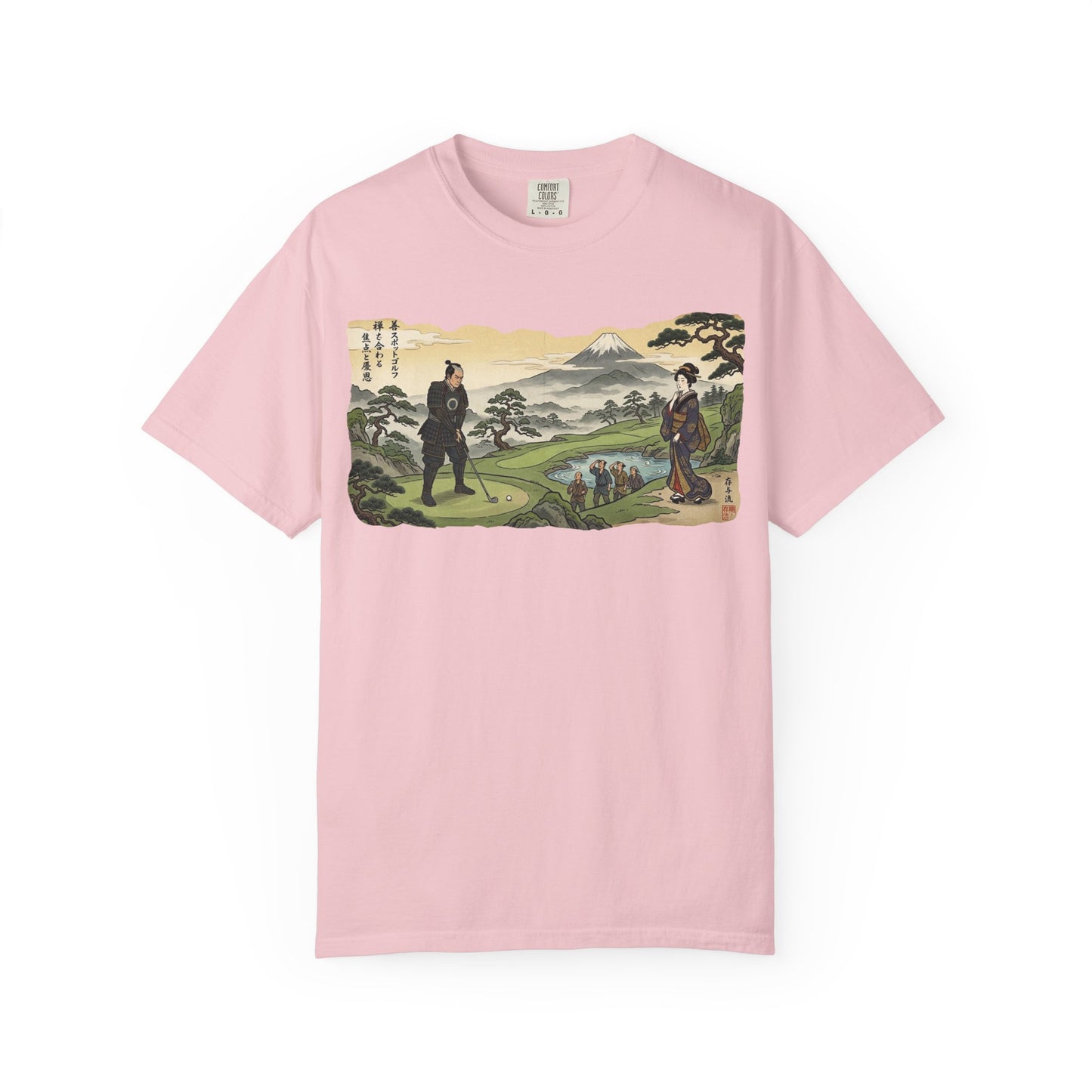 Zen Spot Custom Vintage Samurai Golfer Mount Fuji Landscape Graphic T-Shirt