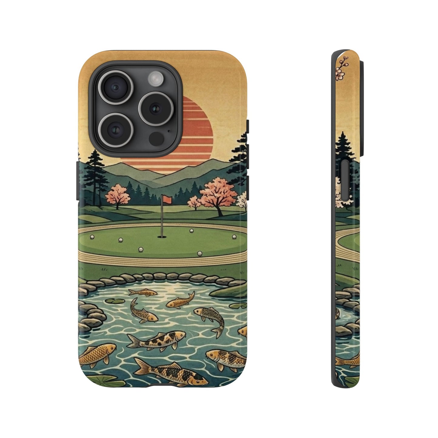 Golf Koi Pond Phone Case — Vintage Sunset Golf Course Design