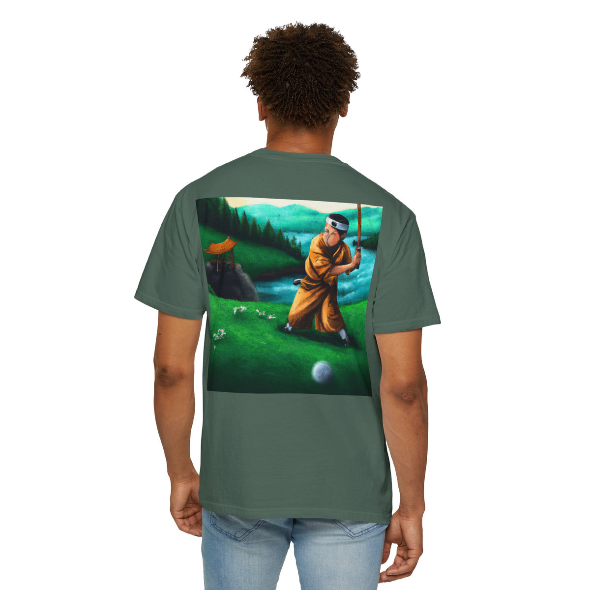 Enso Circle Chest Design Monk Golfer Oil Painting Art Back Graphic T-Shirt