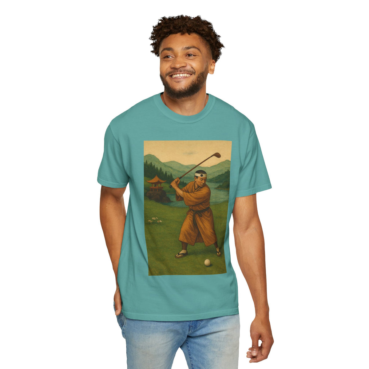 Vintage Golf Scene Monk Golfer Graphic T-Shirt