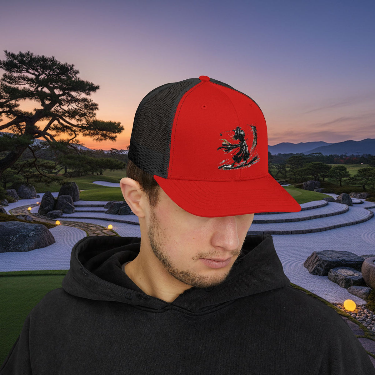 Embroidered Bunker Blast Samurai Golfer Trucker Cap
