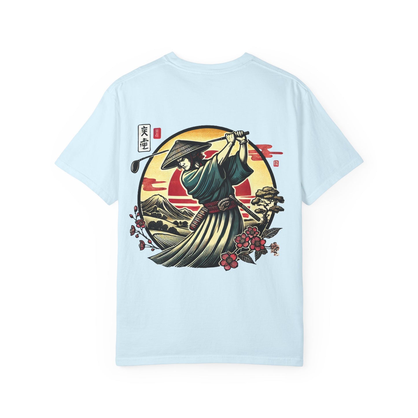 Zen Spot Golf Custom Japanese Warrior Samurai Golfer Sunset Graphic T-Shirt