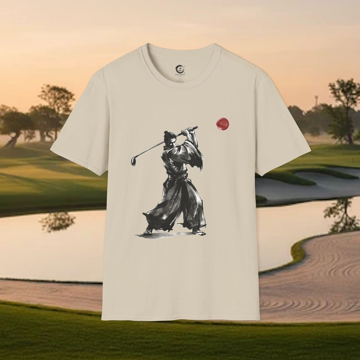 Samurai Golfer T-Shirt — Zen Golf Brushstroke Design