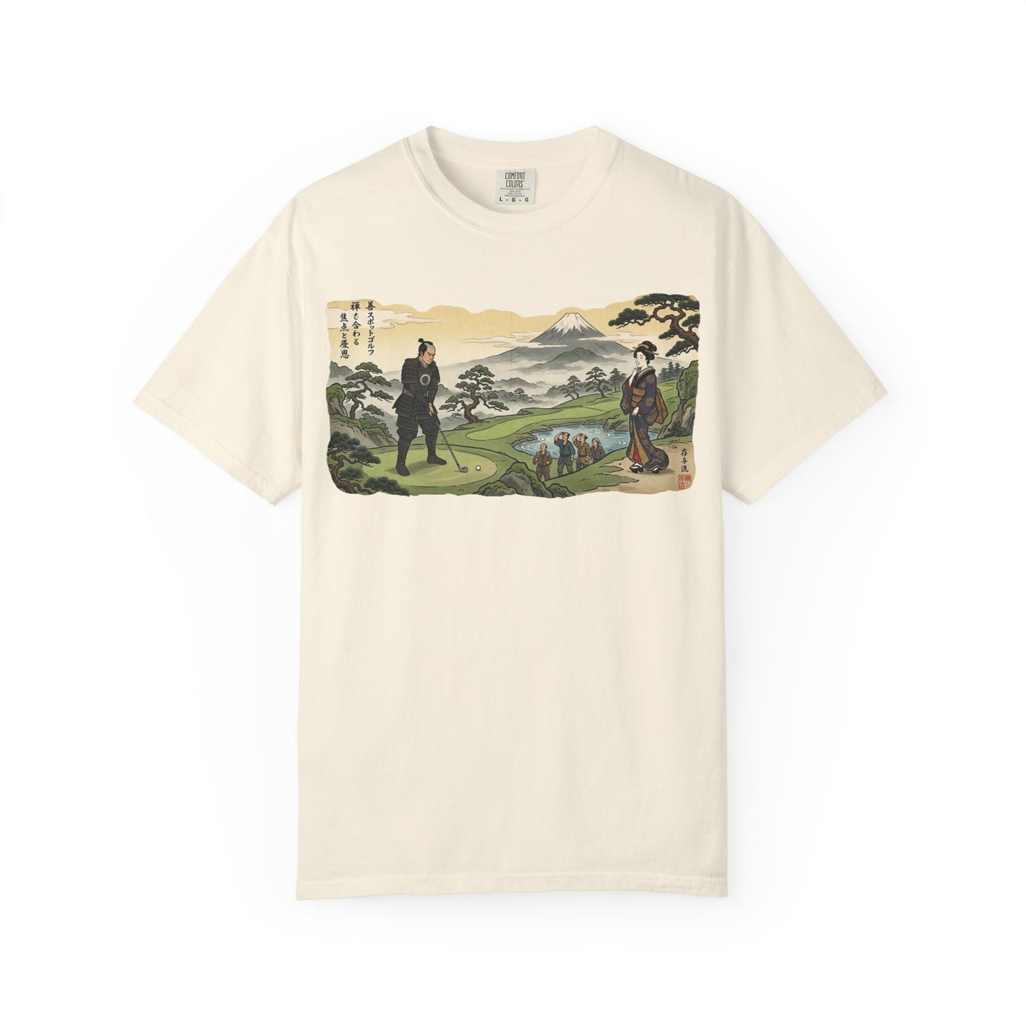 Zen Spot Custom Vintage Samurai Golfer Mount Fuji Landscape Graphic T-Shirt
