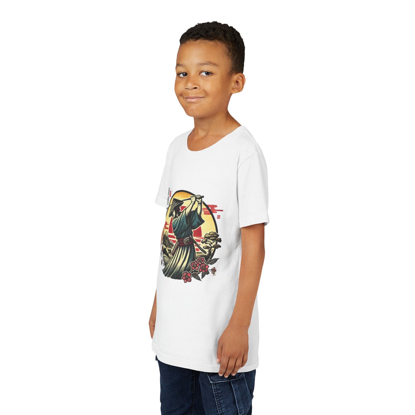 Zen Spot Golf Custom Samurai Golfer Sunset Graphic Youth T-Shirt