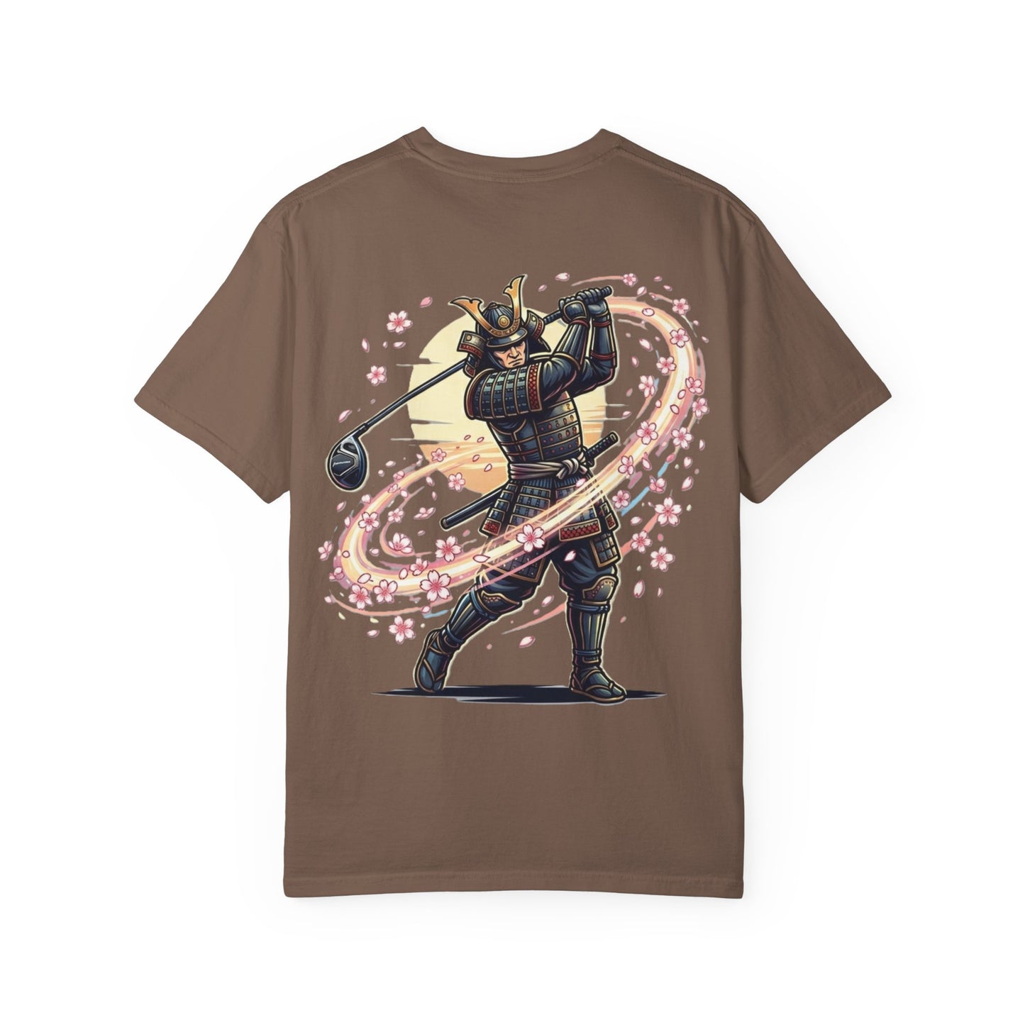 Zen Spot Customized Comfort Colors Samurai Golf T-Shirt — Warrior Golfer with Sakura Swing Graphic