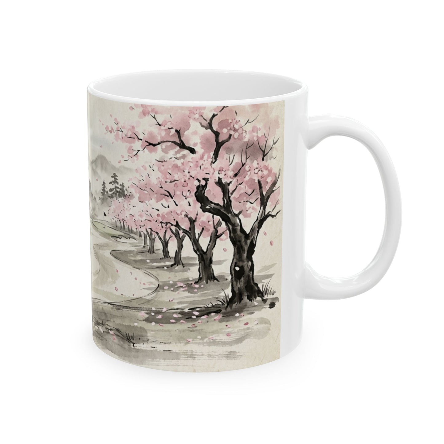 Zen Spot Golf Custom Cherry Blossom Golf Course Ceramic Mug Japanese Sakura Tea Coffee Cup (11oz/15oz)