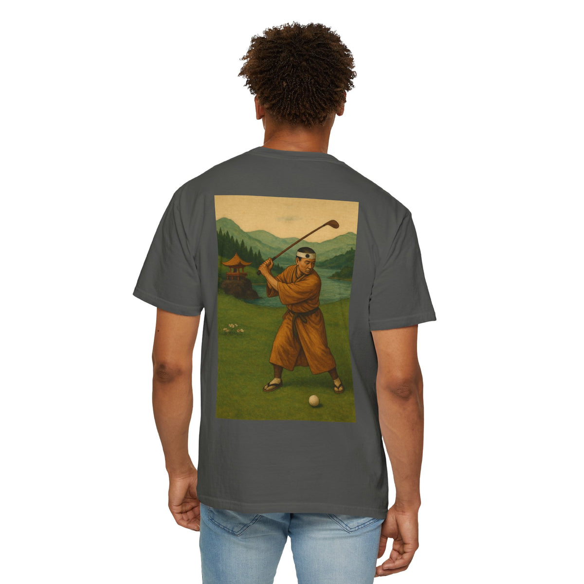 Enso Circle Golf  Stroke Chest Vintage Monk Golfer Back Graphic T-Shirt