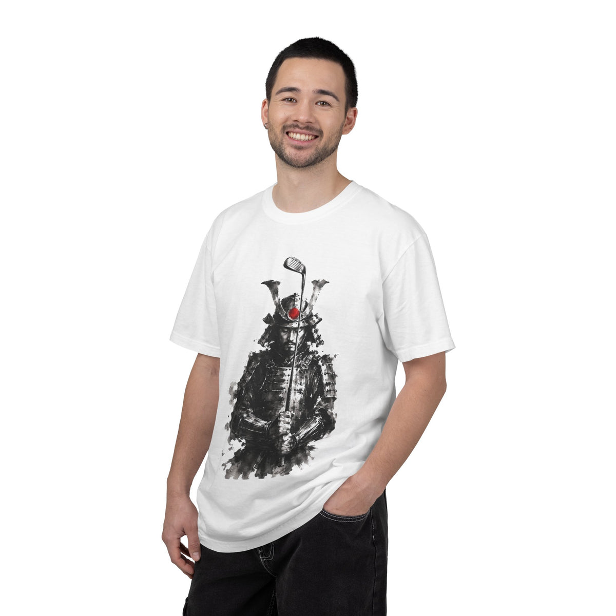 Samurai Golf T-Shirt — Ink Brush Warrior "The Focused Ronin" Design