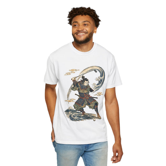Samurai Golfer Wave Warrior T-Shirt — Japanese Ink-Style Sword Art