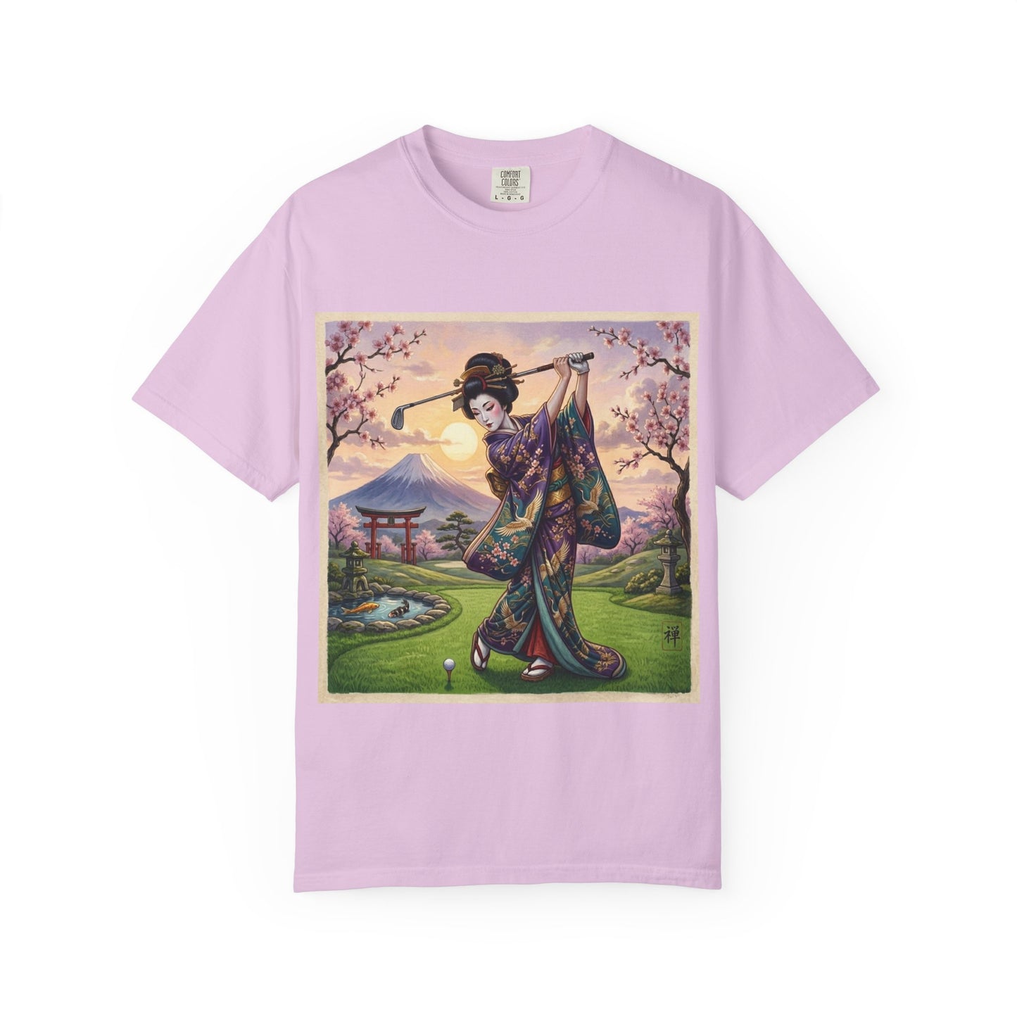 Zen Spot Golf Custom Geisha Golfing Sunset T-Shirt