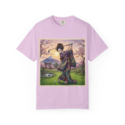 Zen Spot Golf Custom Geisha Golfing Sunset T-Shirt