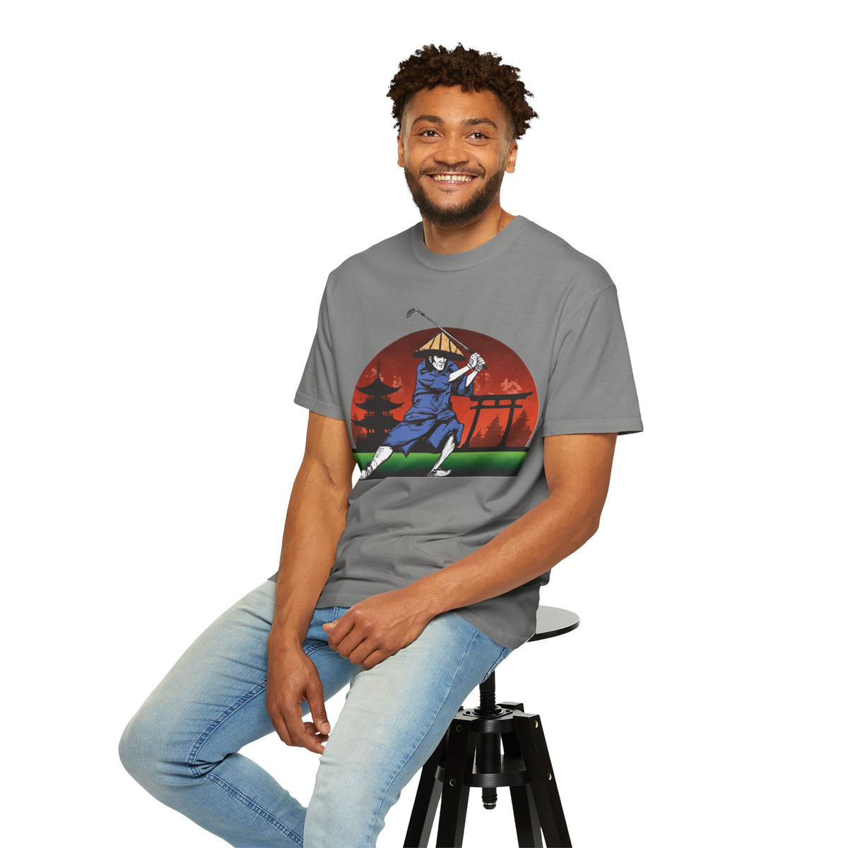 Japanese Sunset Samurai Golfer Graphic T-Shirt