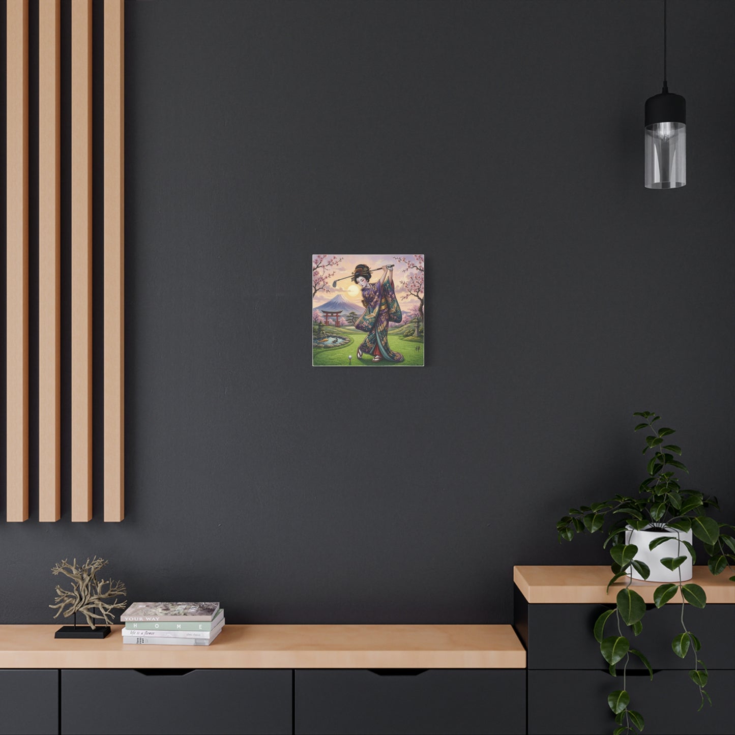 Geisha Golfer Canvas Print — Japanese Cherry Blossom Golf Art