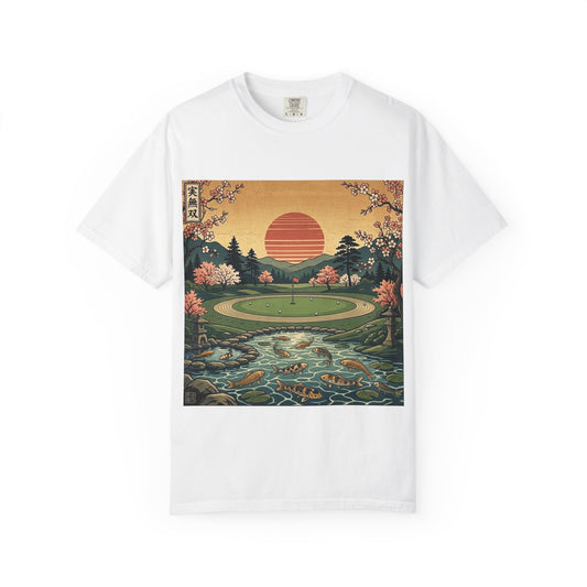Zen Spot Golf Custom Vintage Scenic Golf Course Sunset Graphic T-Shirt