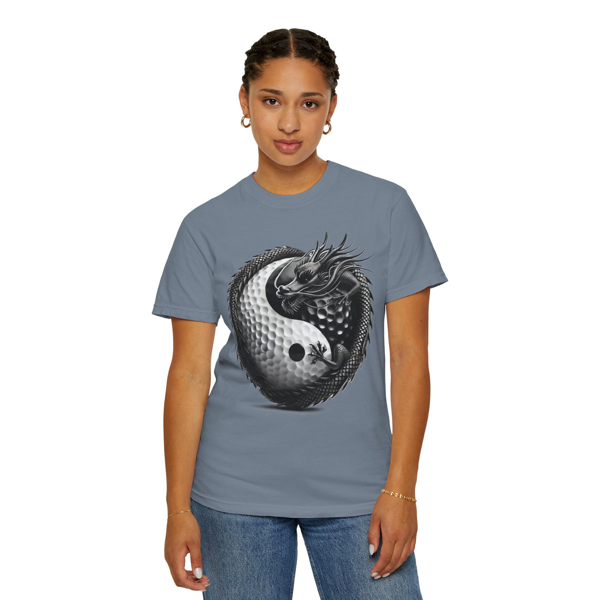 Dragon Coiling Yin Yang Golf Ball Graphic T-Shirt