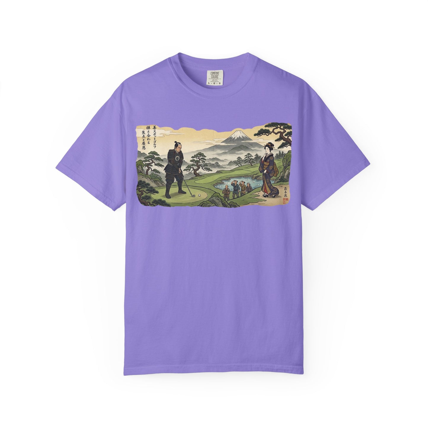 Zen Spot Custom Vintage Samurai Golfer Mount Fuji Landscape Graphic T-Shirt