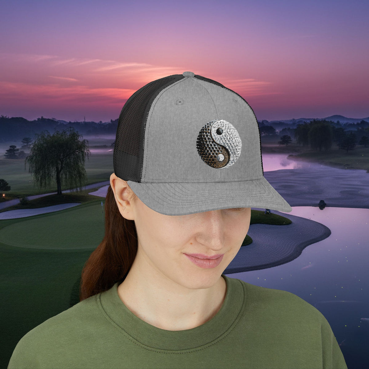 Embroidered "Yin Yang Golf Ball" Trucker Cap