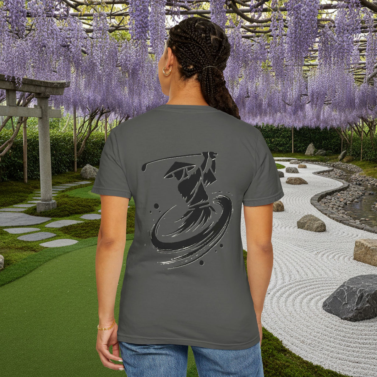 Brushstroke Golfer Kendo Swing Chest and Back Graphic T‑Shirt