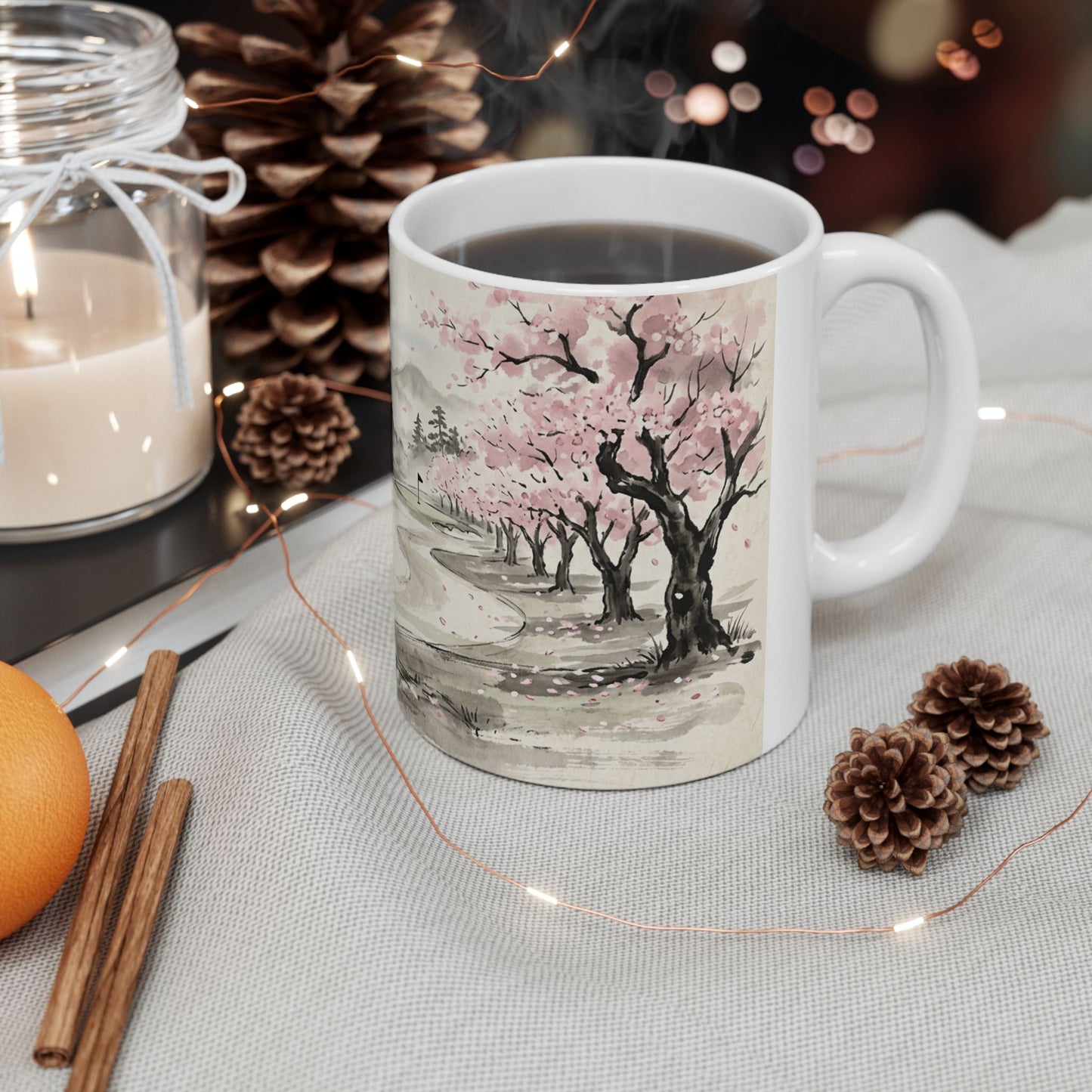 Zen Spot Golf Custom Cherry Blossom Golf Course Ceramic Mug Japanese Sakura Tea Coffee Cup (11oz/15oz)