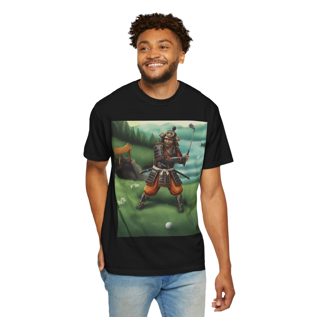 Samurai Golfer T‑Shirt — Vintage Japanese Warrior Golf Art