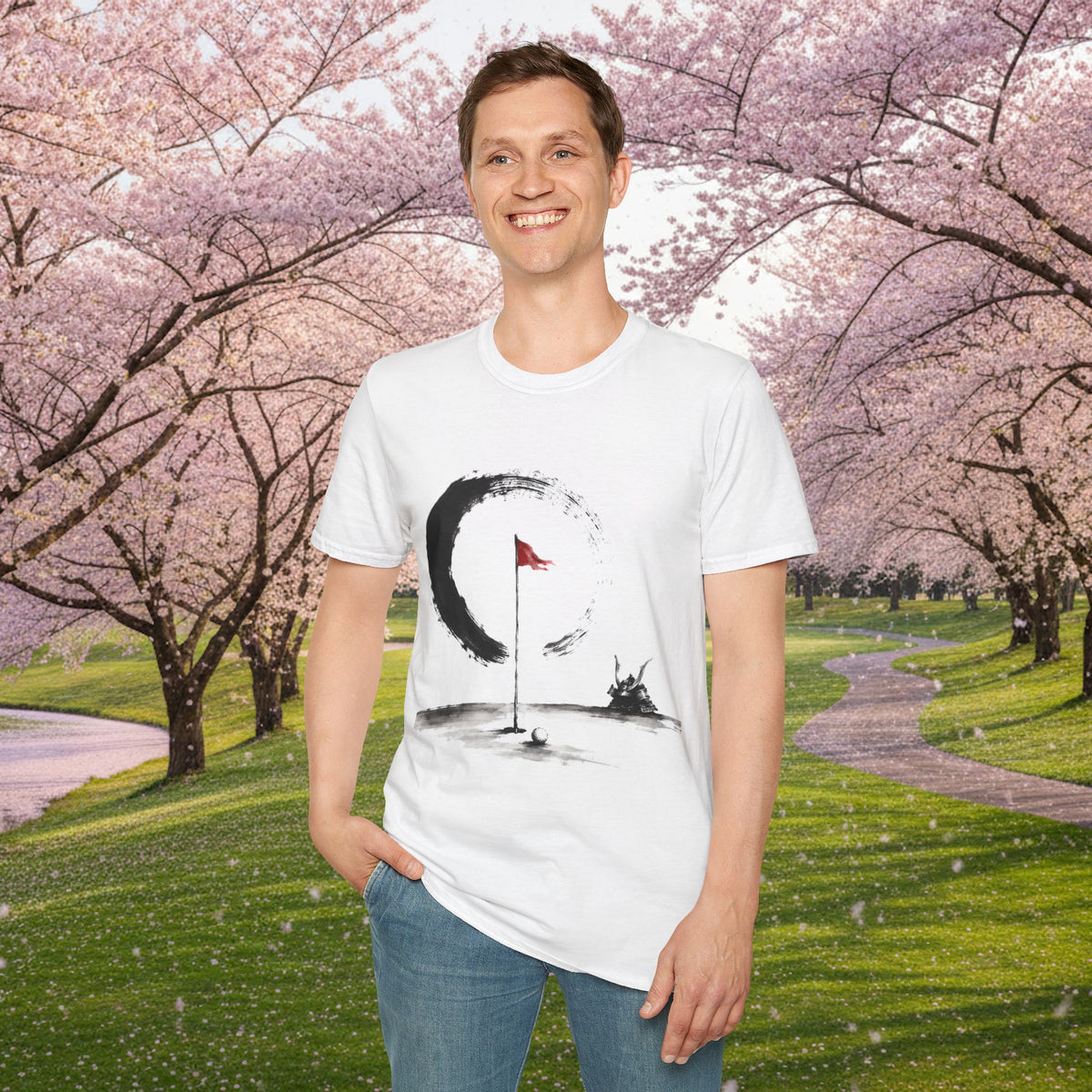 Zen Golf T-Shirt — Minimalist Golf Flag & Enso Circle Tee