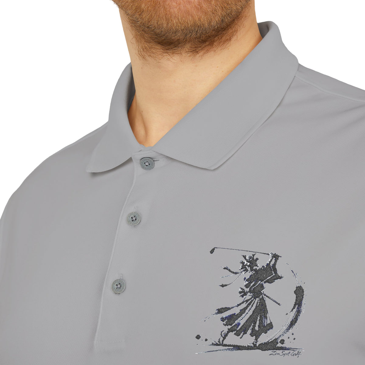 Ink Brush Stroke Samurai Golfer Zanshin Polo