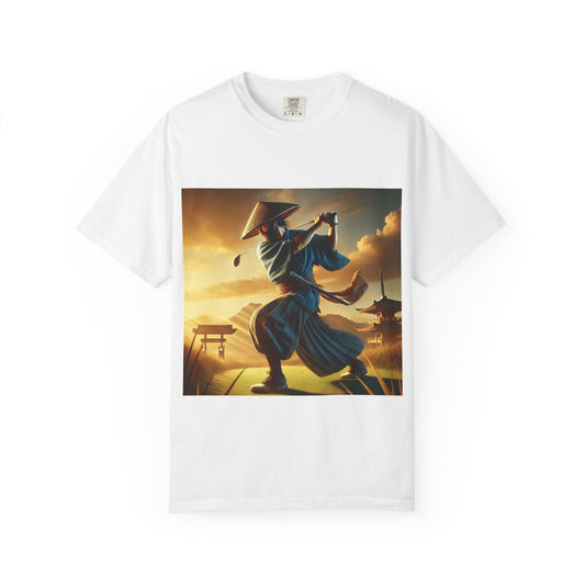 Zen Spot Golf Custom Vintage Martial Arts Samurai Golfer Sunset Graphic T-Shirt