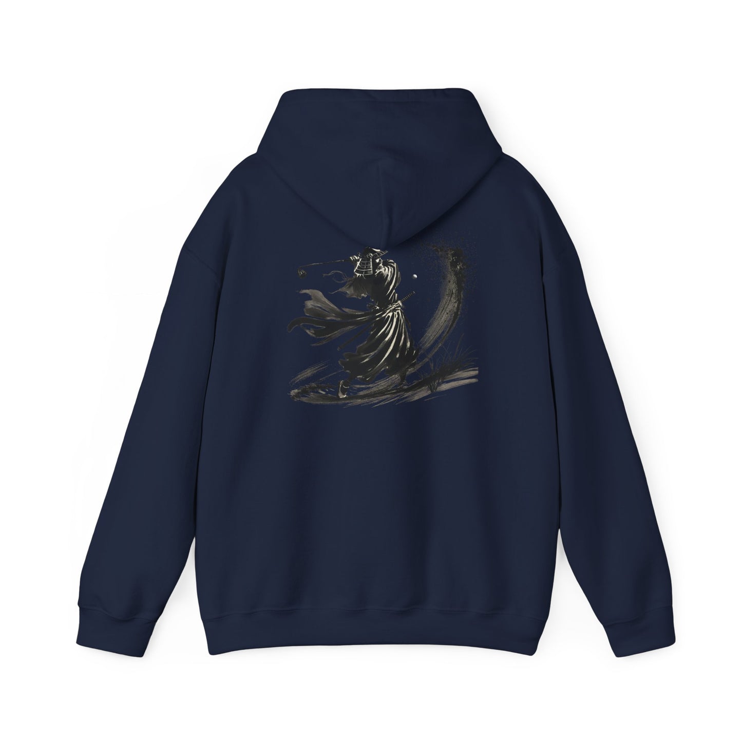 Zen Spot Golf Custom Gildan Samurai Golfer Ink Brush Stroke Hoodie | Sumi-e Warrior Back Print