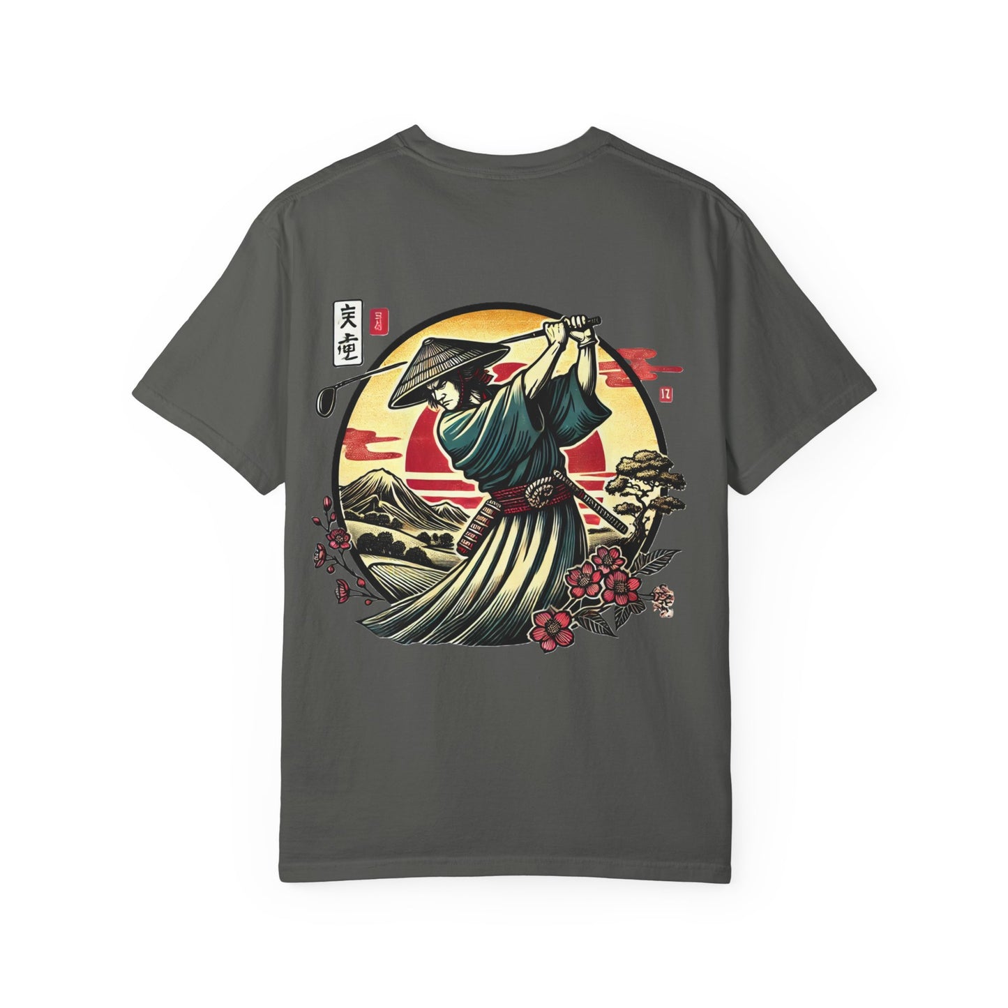 Zen Spot Golf Custom Japanese Warrior Samurai Golfer Sunset Graphic T-Shirt