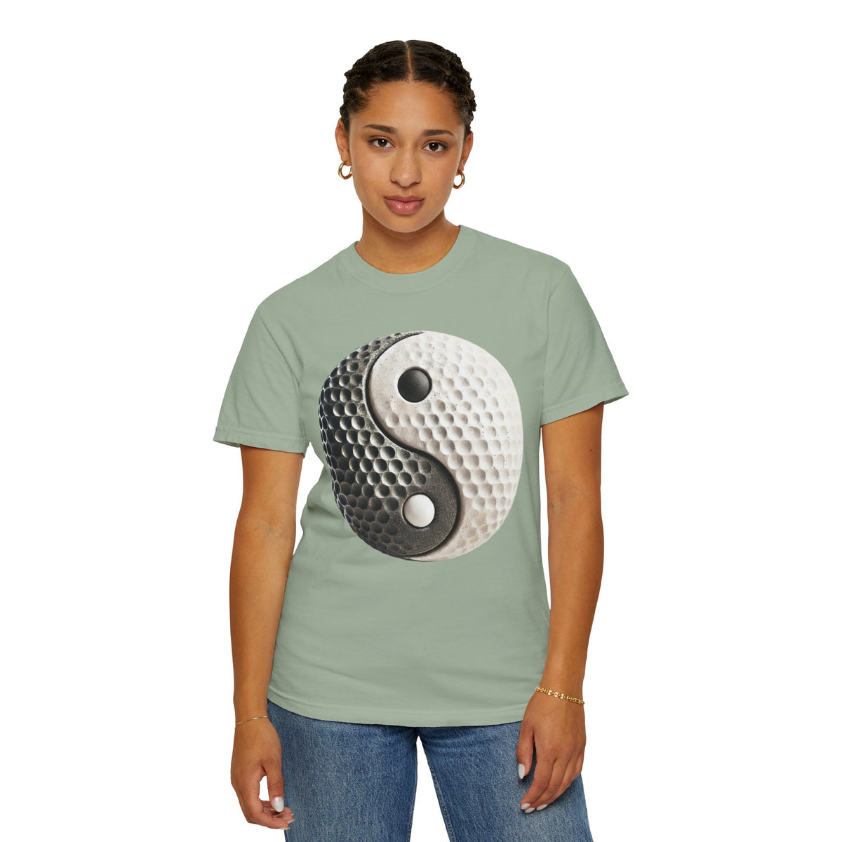 Stone Yin Yang Golf Ball Chest and Back Graphic T-Shirt