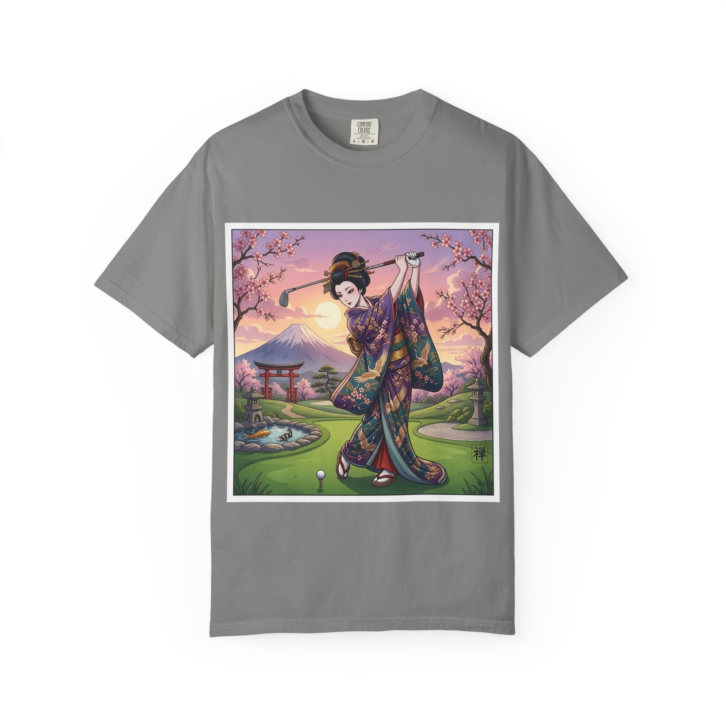 Geisha Golfing Sunset T-Shirt — Vintage Japanese Kimono Art Tee