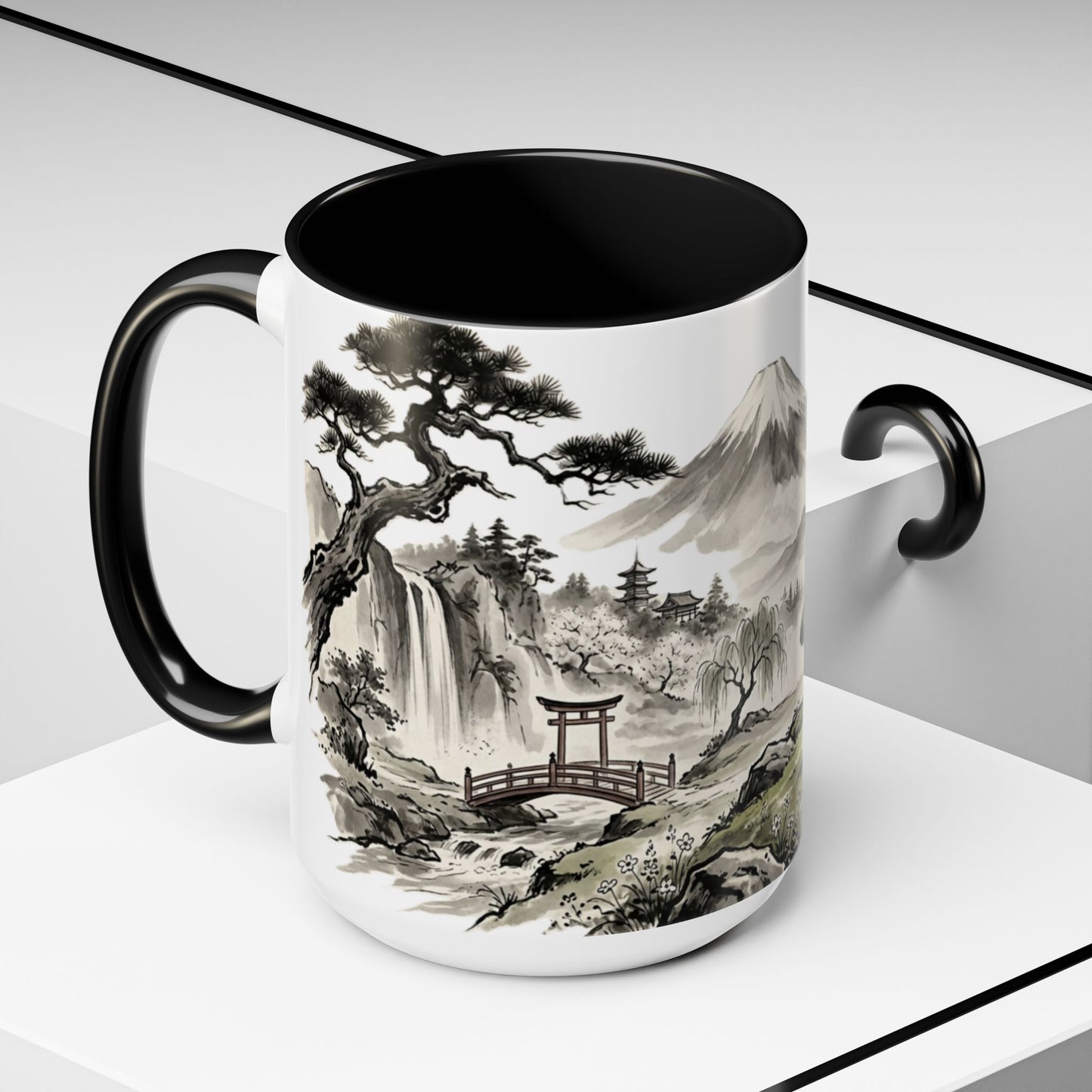 Zen Spot Golf Custom Japanese Golf Scene Accent Coffee Mug Ukiyo-e Style Golfing Geisha (11/15oz)
