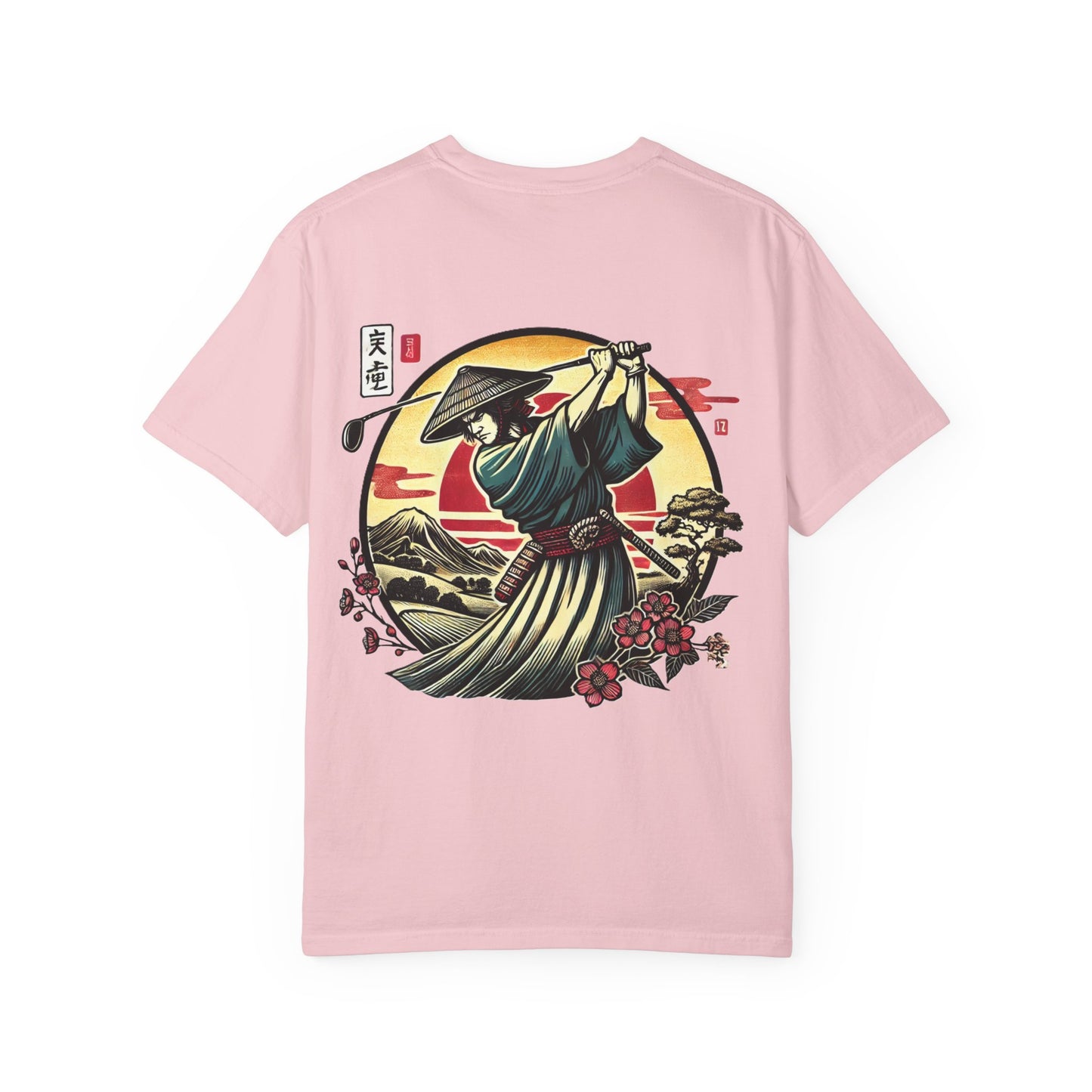Zen Spot Golf Custom Japanese Warrior Samurai Golfer Sunset Graphic T-Shirt