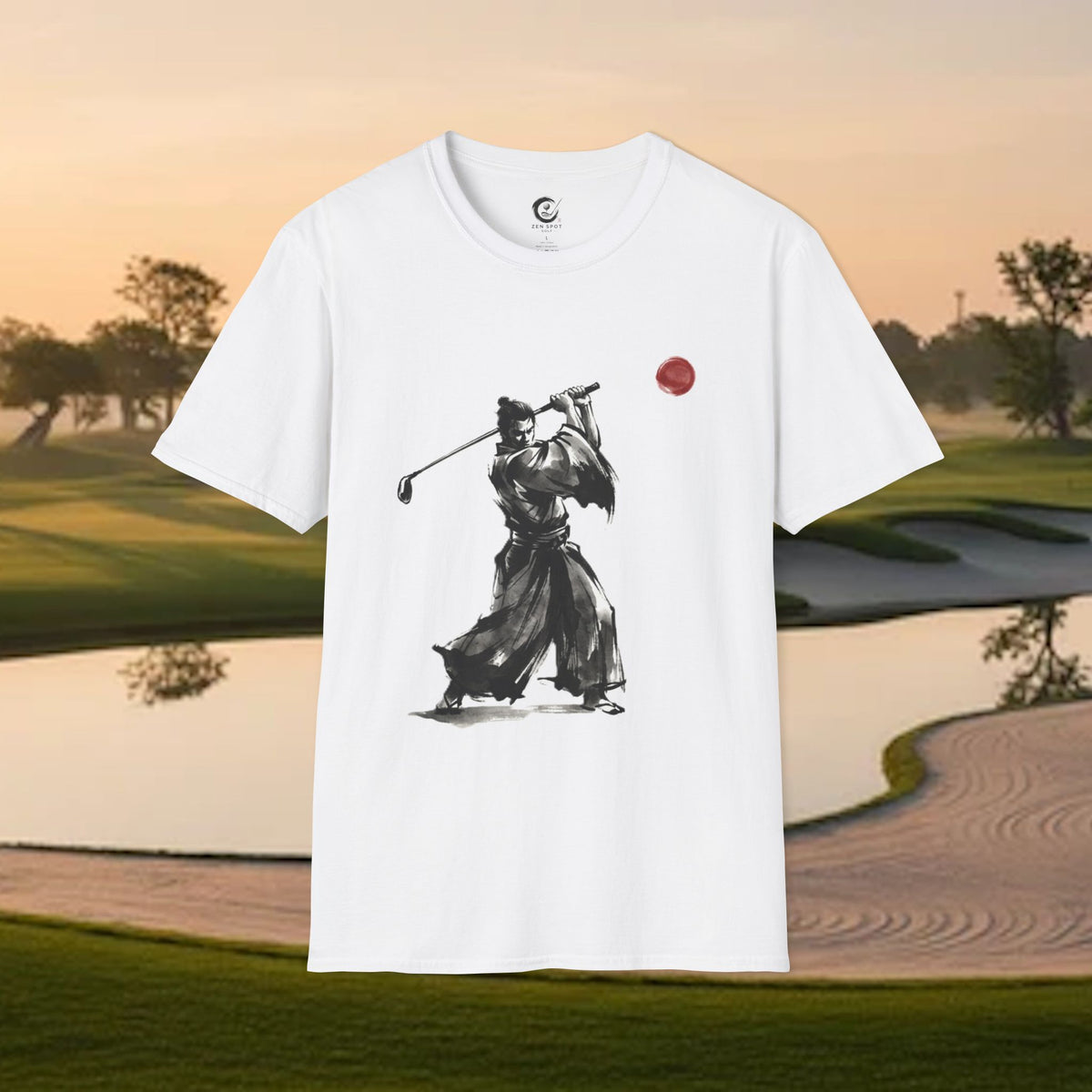 Samurai Golfer T-Shirt — Zen Golf Brushstroke Design