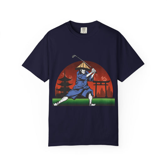 Zen Spot Customized Comfort Colors Samurai Golfer T-Shirt — Japanese Sunset Golf Graphic Tee