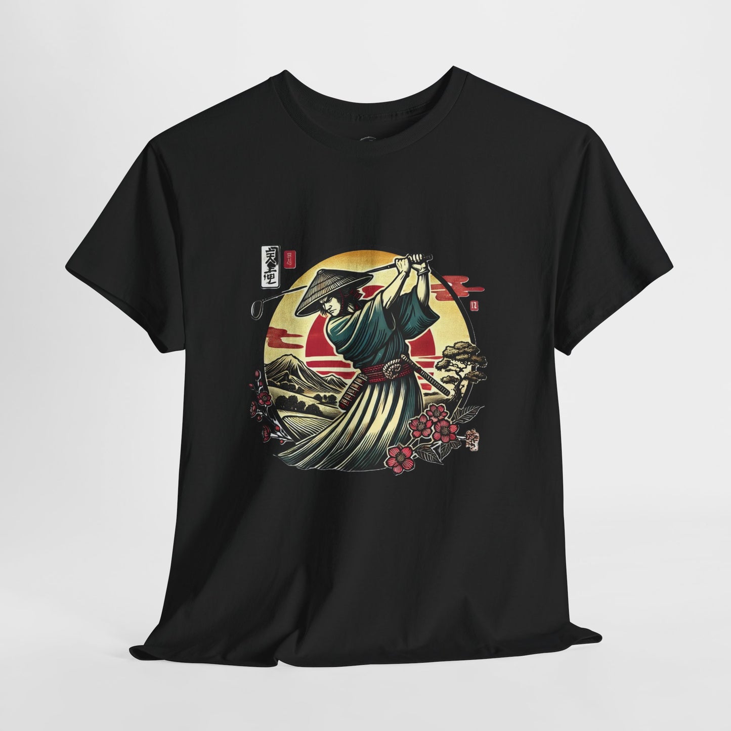 Zen Spot Customized Gildan Samurai Golfer Sunset T‑Shirt — Japanese Warrior Graphic Tee