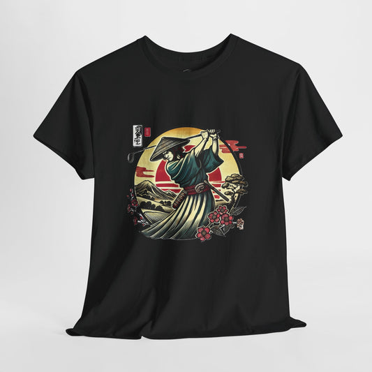 Zen Spot Customized Gildan Samurai Golfer Sunset T‑Shirt — Japanese Warrior Graphic Tee