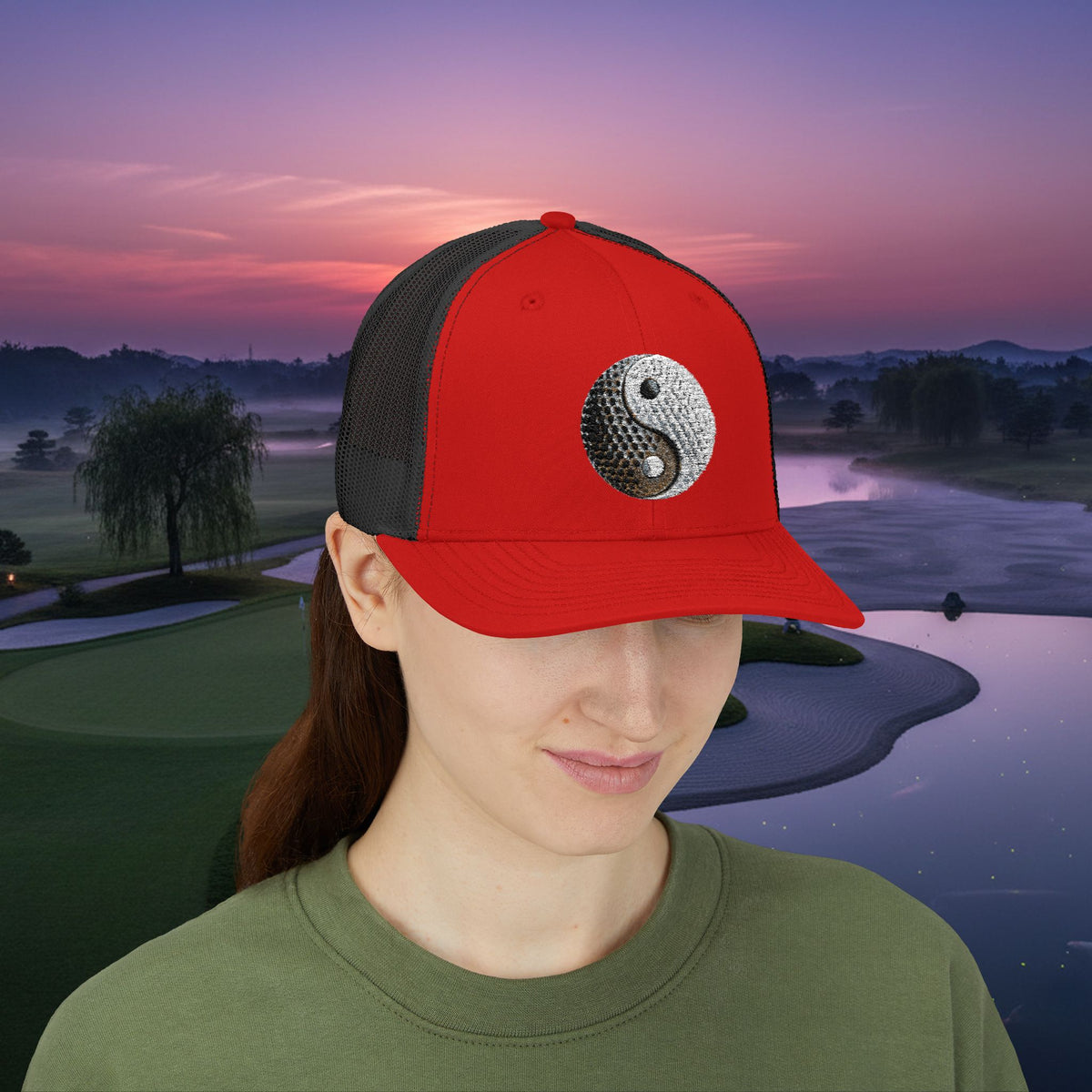 Embroidered "Yin Yang Golf Ball" Trucker Cap